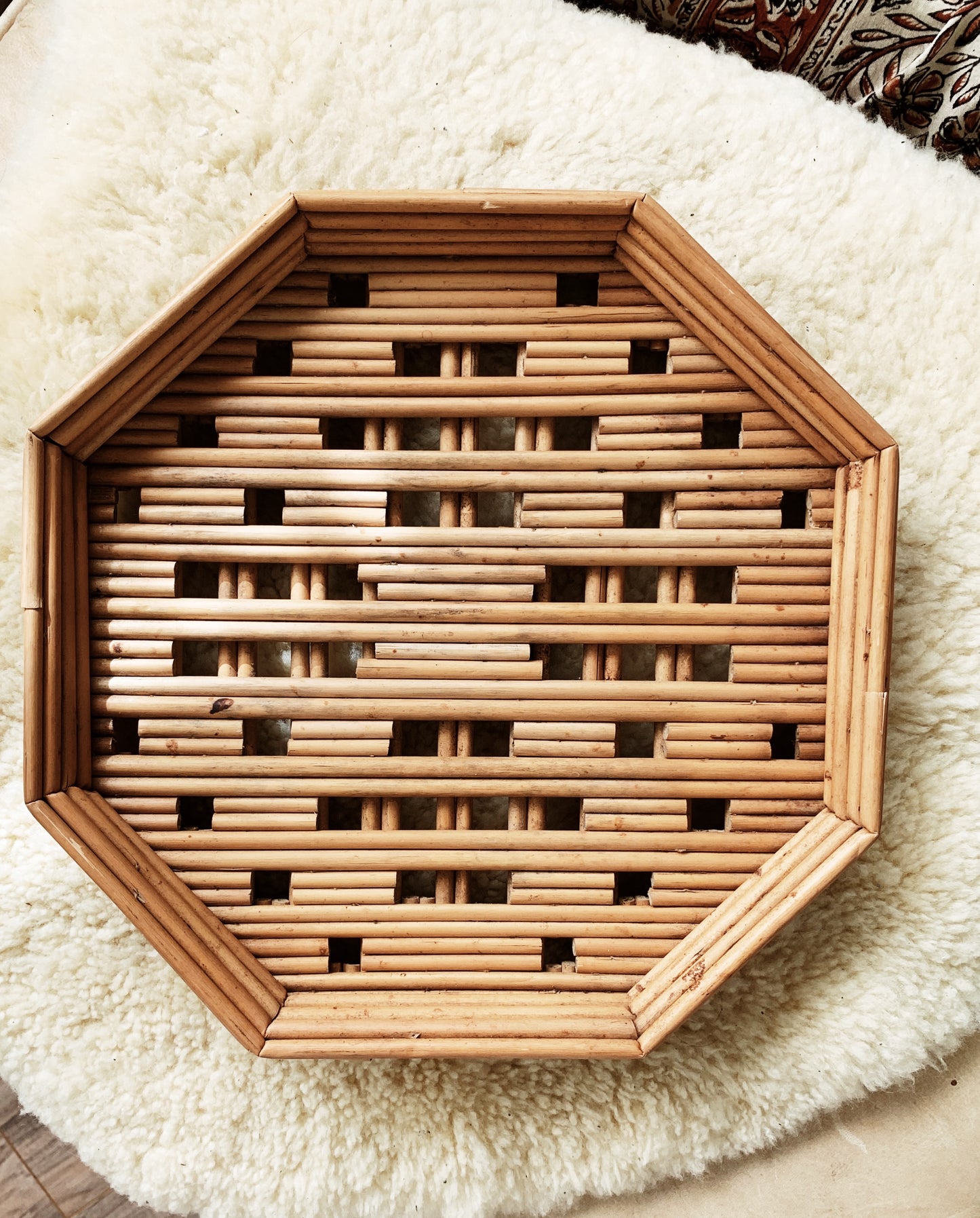 Vintage Octagonal Reed Basket/ Tray