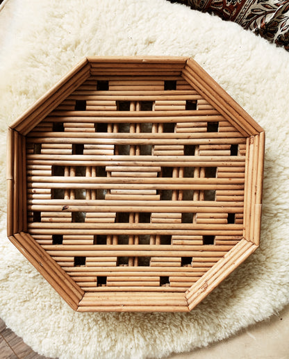 Vintage Octagonal Reed Basket/ Tray