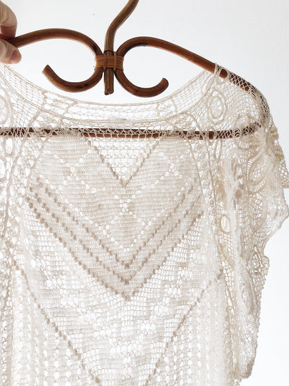 Vintage Tatted Lace 1970s Top