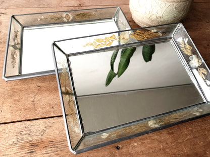 Vintage Leaded Mirrored Tray with Dried Flowers