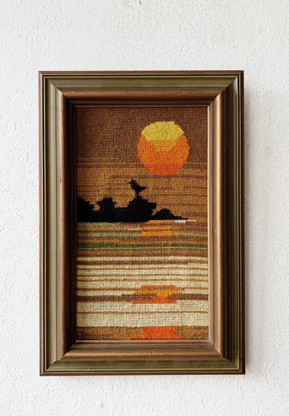 Vintage Framed Sunset Embroidery