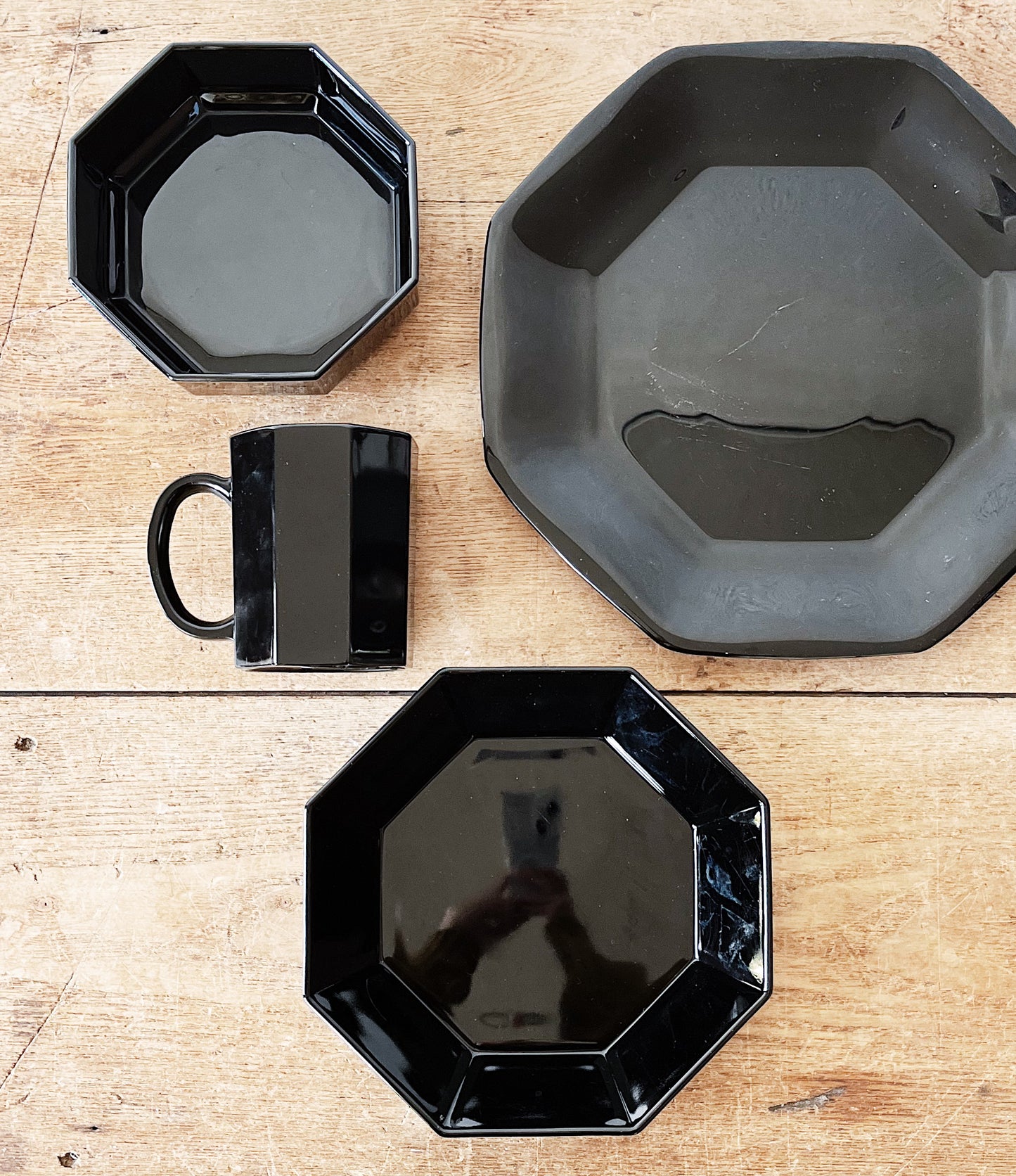 MCM French Arcoroc Octime Black Glass Dinnerware