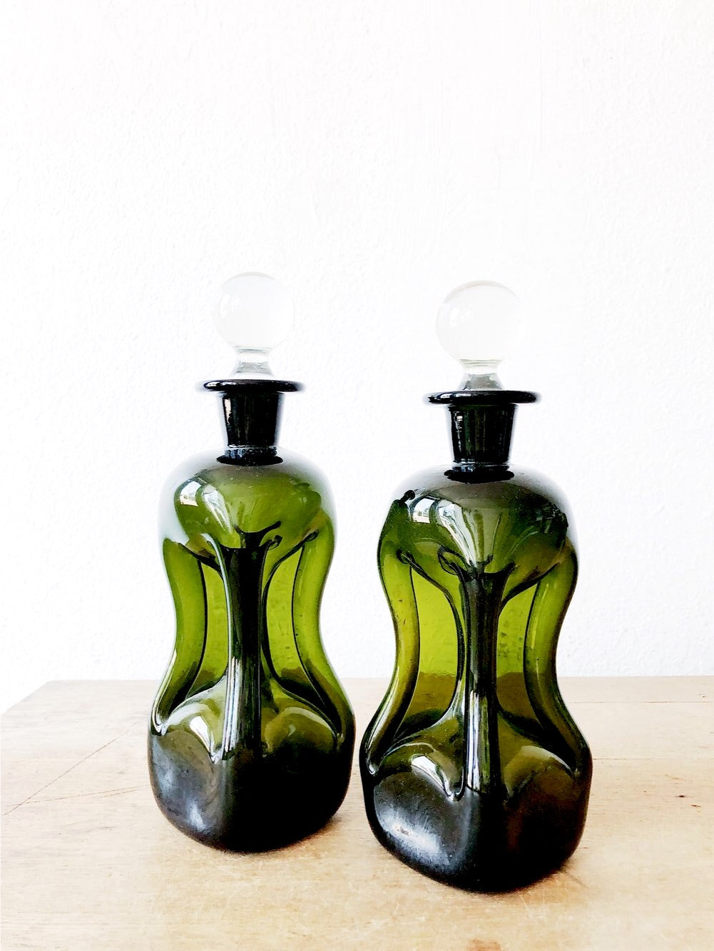 Green Glass Oil and Vinegar Cruets
