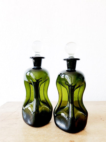 Green Glass Oil and Vinegar Cruets