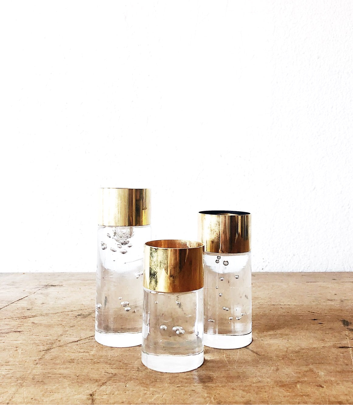 Vintage Swedish Nybro Crystal and Brass Candleholders - Thumbnail 3