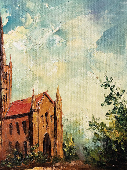 Vintage Original Old Church Painting
