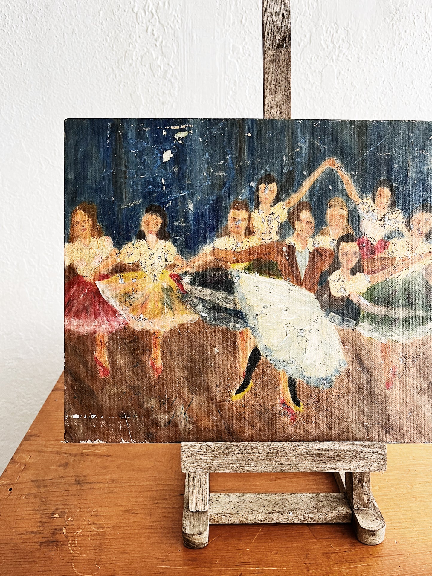 Vintage Naive Folk Painting on Stand
