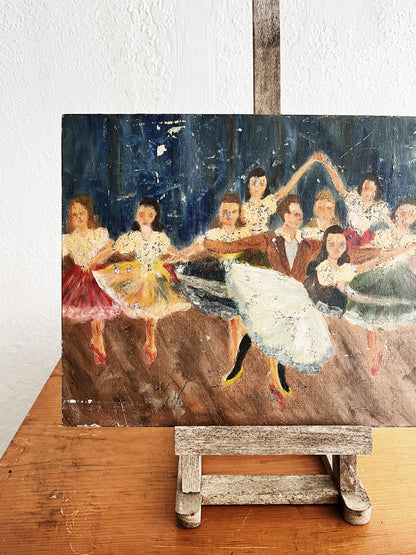Vintage Naive Folk Painting on Stand