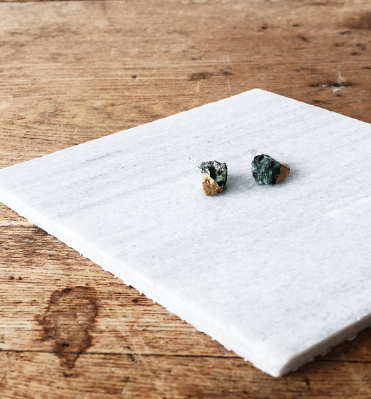 Gold Leaf Dipped Malachite Studs