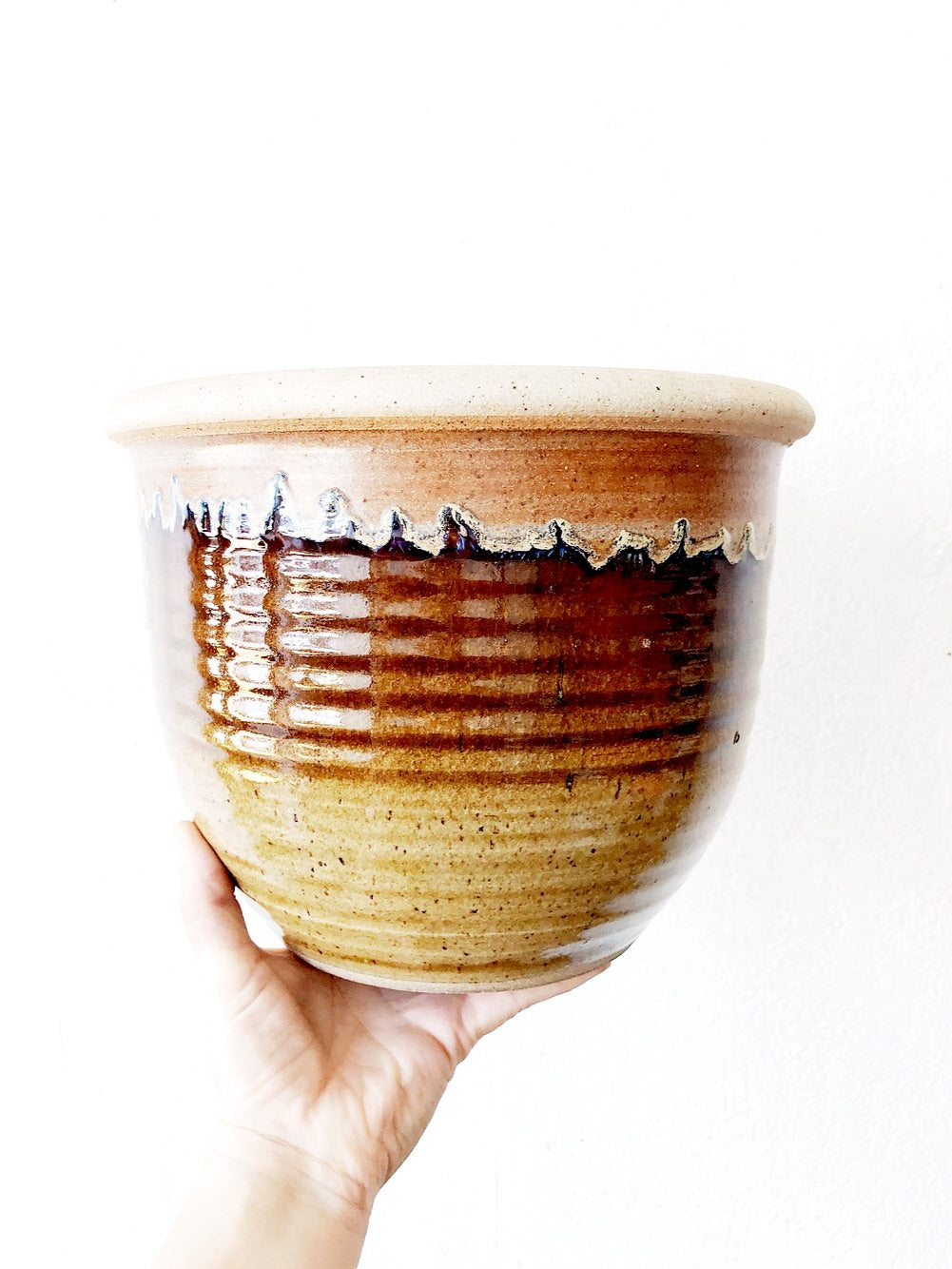 Large Vintage Handmade Stoneware Planter