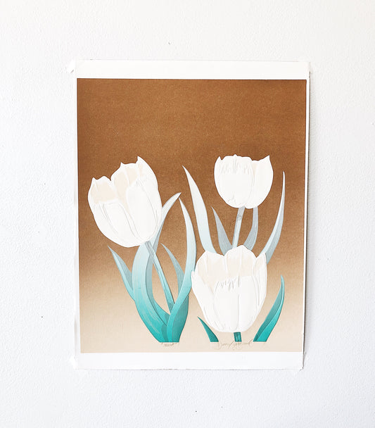 Vintage Embossed Tulips Screen Print