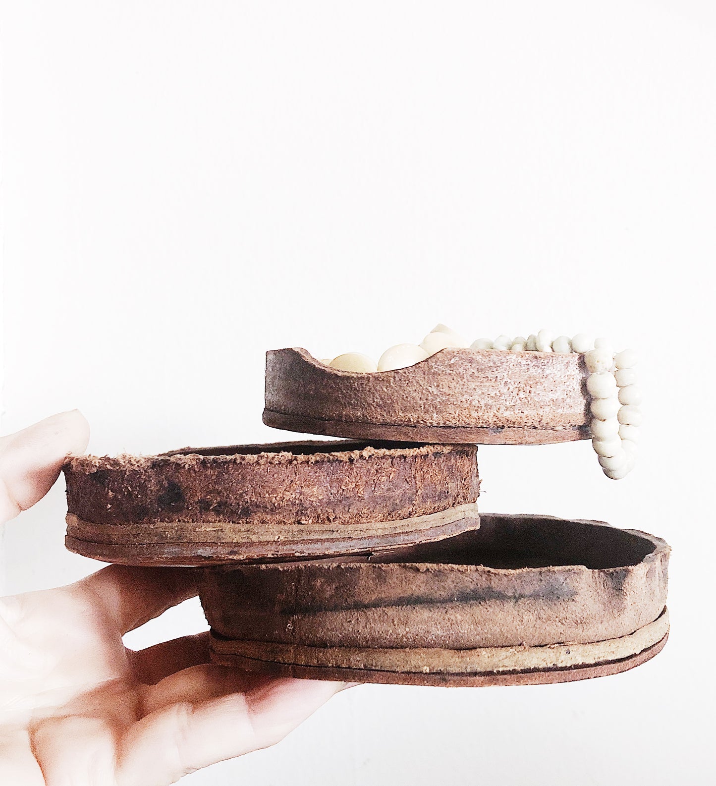 Set of Three Handmade Leather Bowls