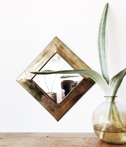 Vintage Liquid Brass Diamond Mirror