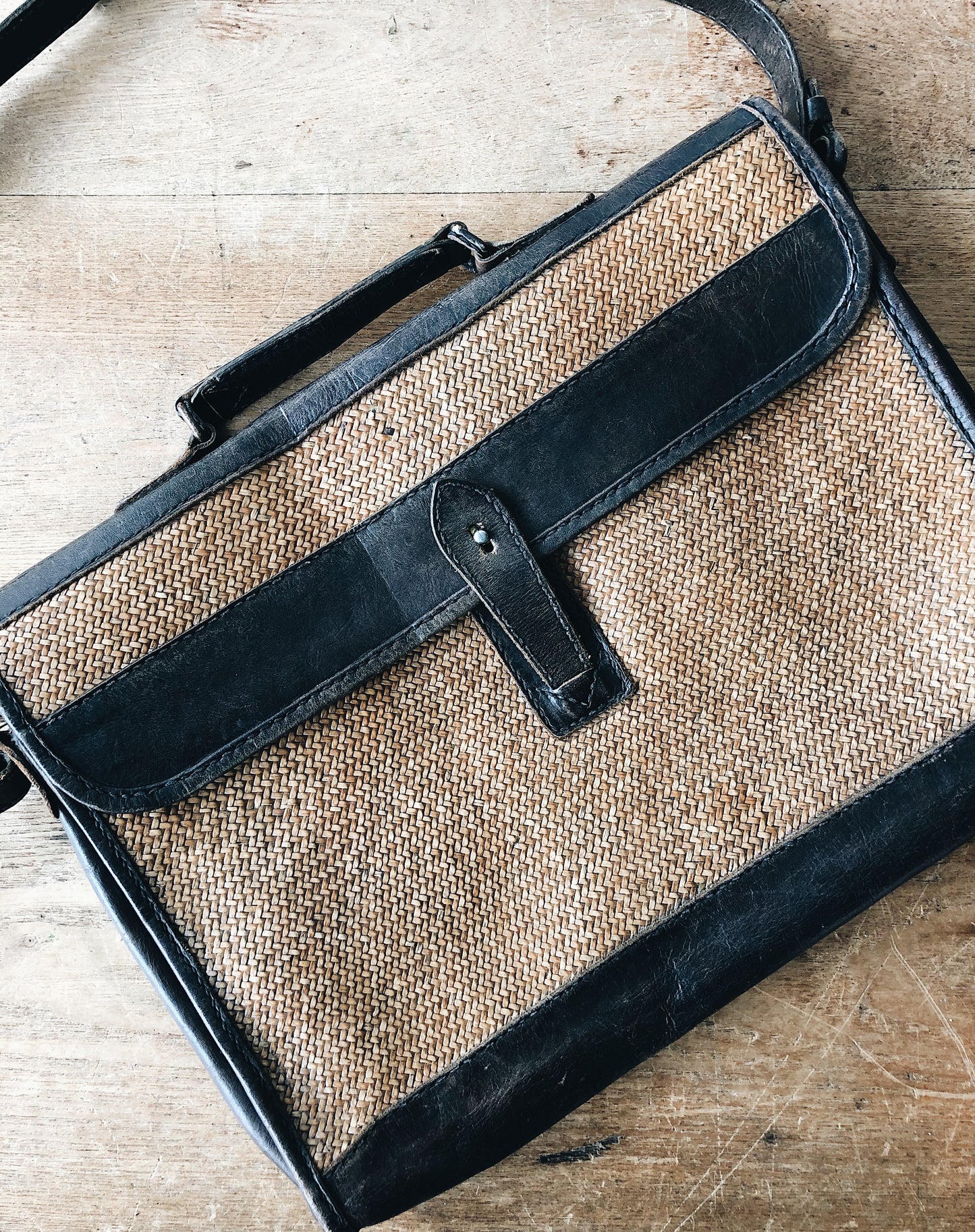 Vintage Leather and Straw Briefcase