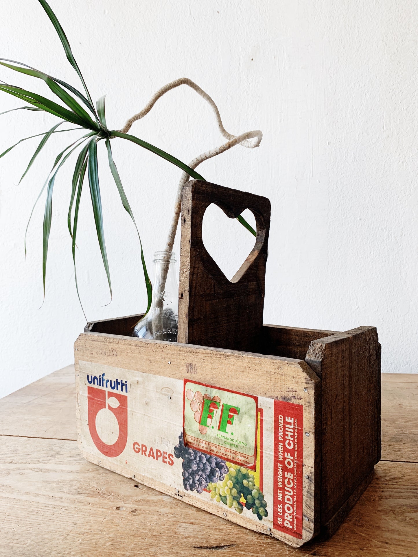 Vintage Wood Fruit Box with Heart Handle