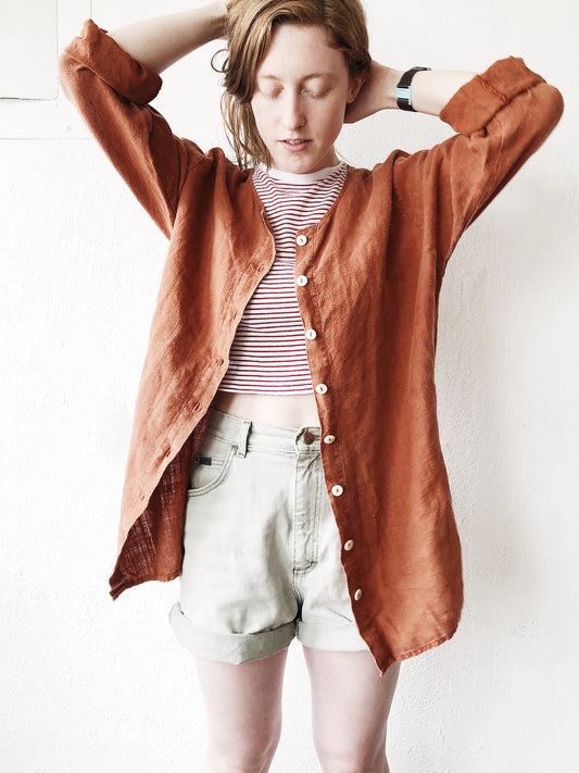Vintage Terracotta Linen Work Shirt