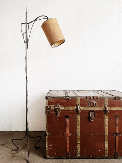 Tall Antique Leather Steamer Trunk