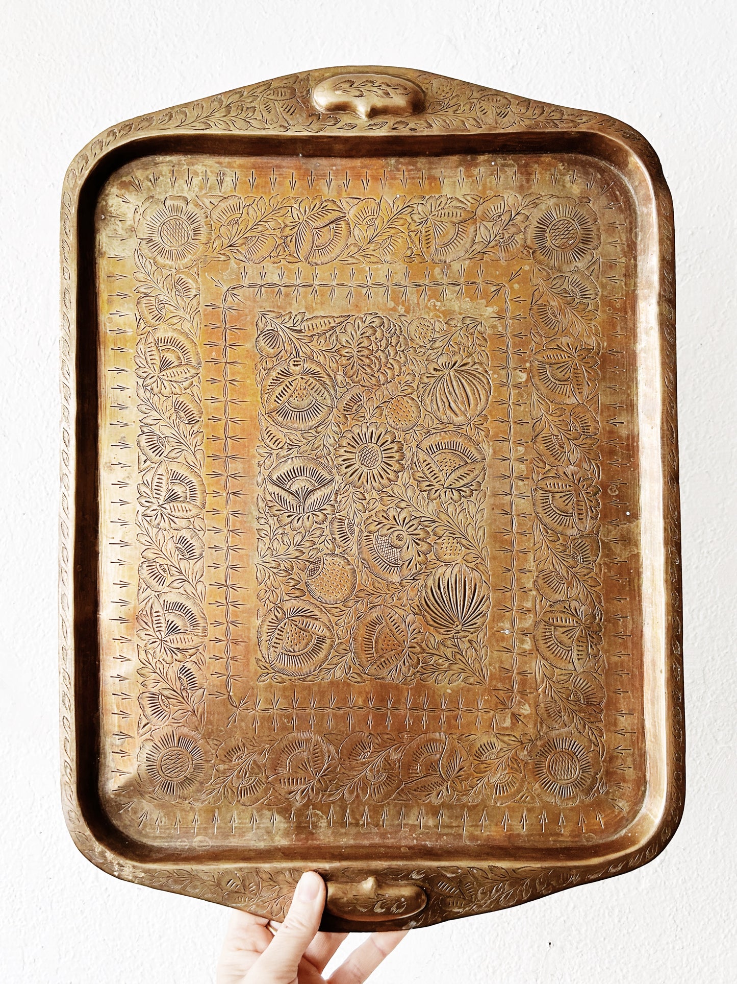 Antique Incised Brass Tray