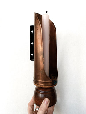 Vintage Copper and Wood Candle Sconce