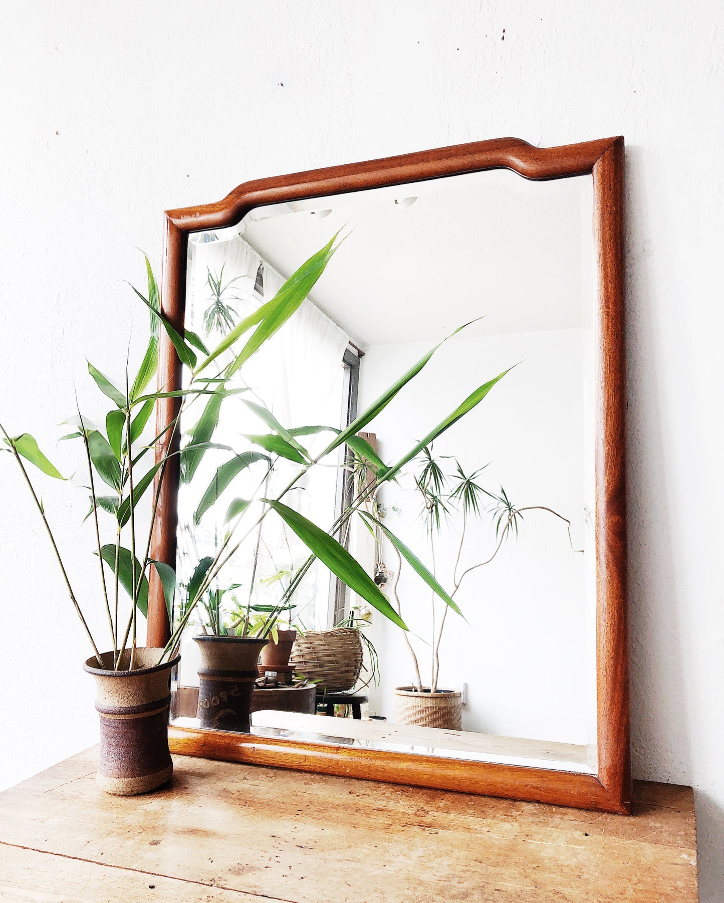 Large Vintage Mid Century Teak Mirror