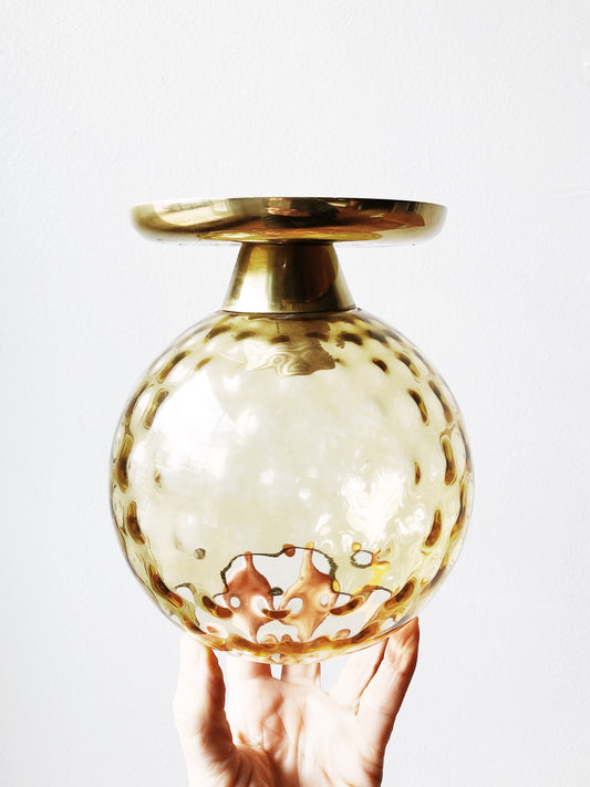 Vintage Mid Century Amber Glass Light Fixture