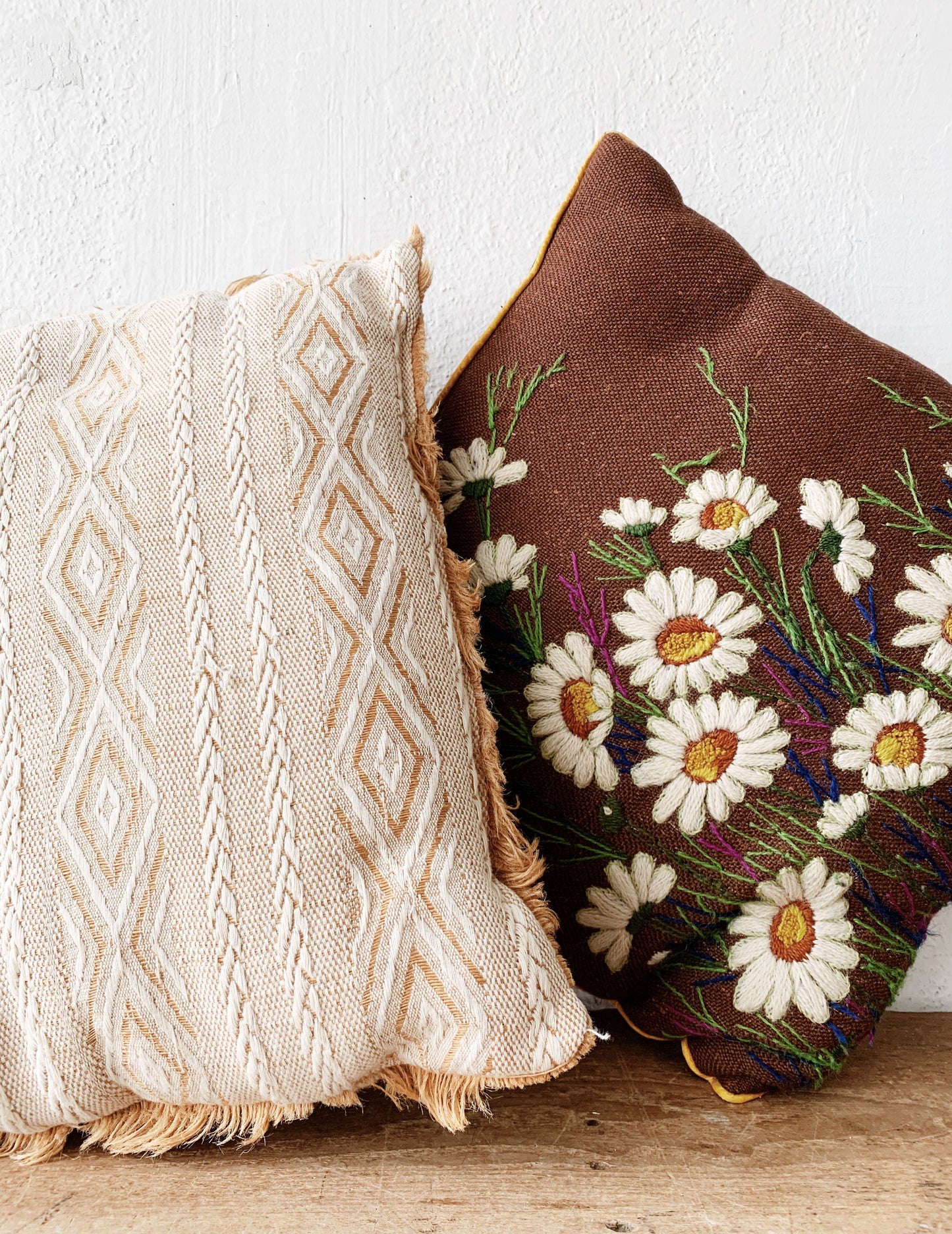 Vintage Needlepoint Daises Pillow