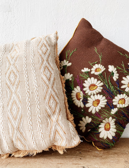 Vintage Needlepoint Daises Pillow
