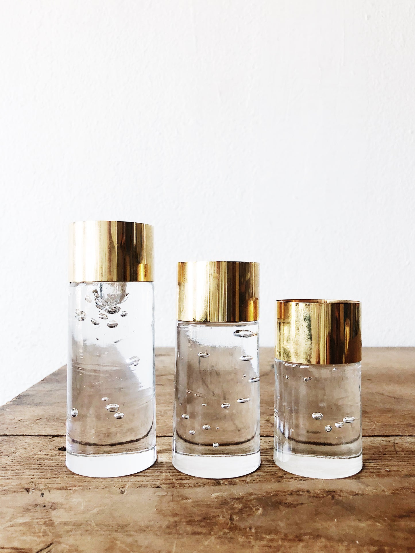 Vintage Swedish Nybro Crystal and Brass Candleholders