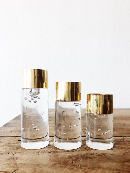 Vintage Swedish Nybro Crystal and Brass Candleholders