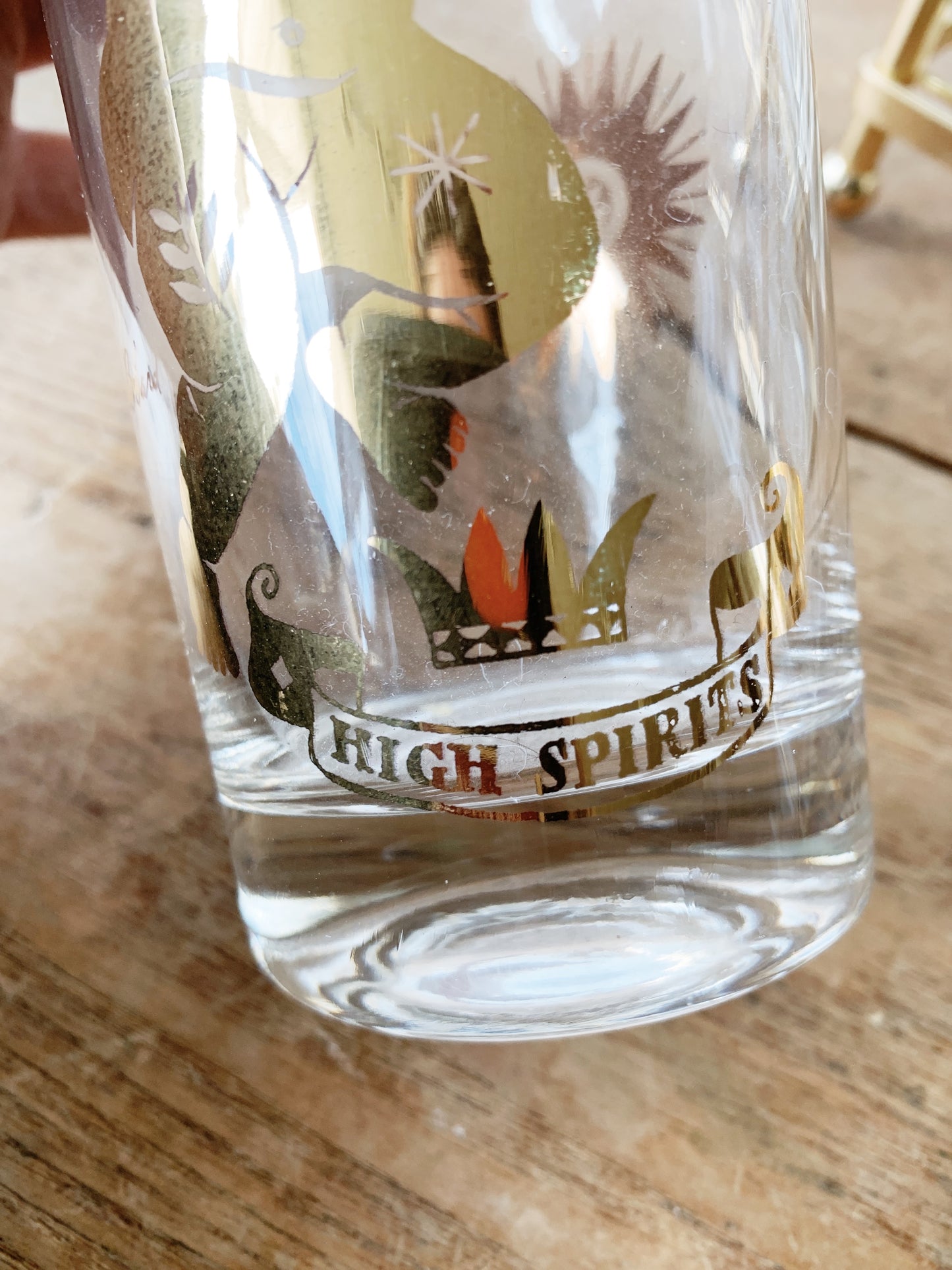 Mid century Georges Briard Set of Eight Gold Foil High Ball Glasses with Holder