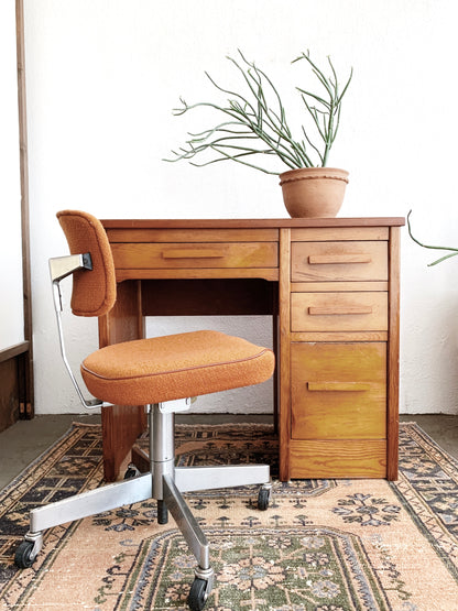 Petite Vintage Wood Desk with Or Without Mid Century Chair
