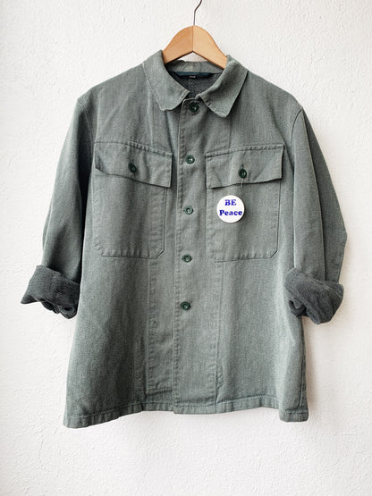 Vintage Weighty Cotton Military Jacket w Peace Pin