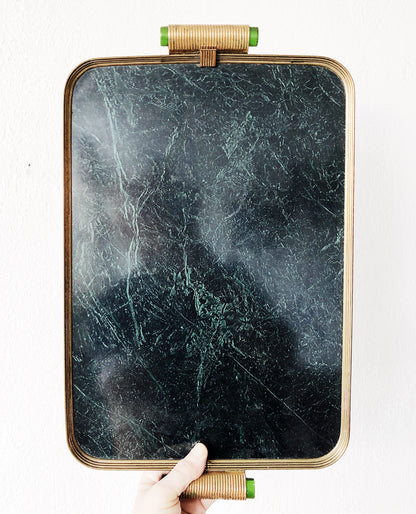 Mid Century Brass and Faux Marble Tray