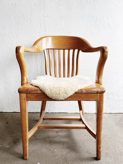 Antique Oak Library Chair with Sheepskin