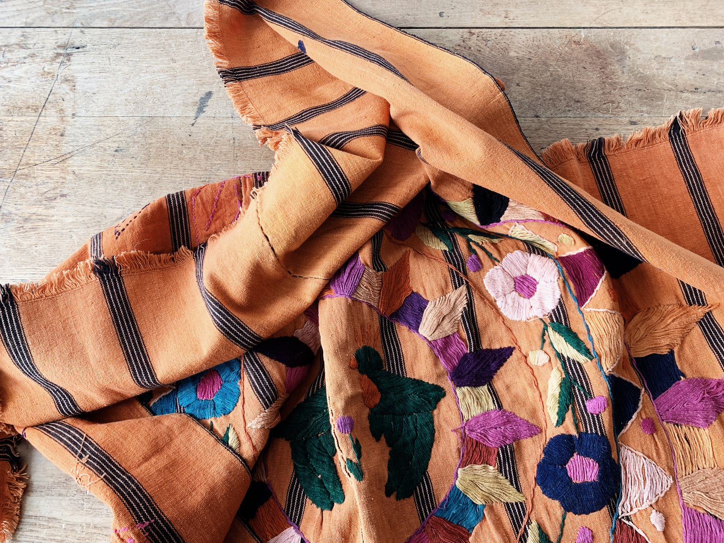 Vintage Embroidered Cotton Textile