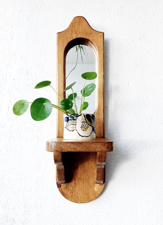 Vintage Mirrored Wood Wall Shelf
