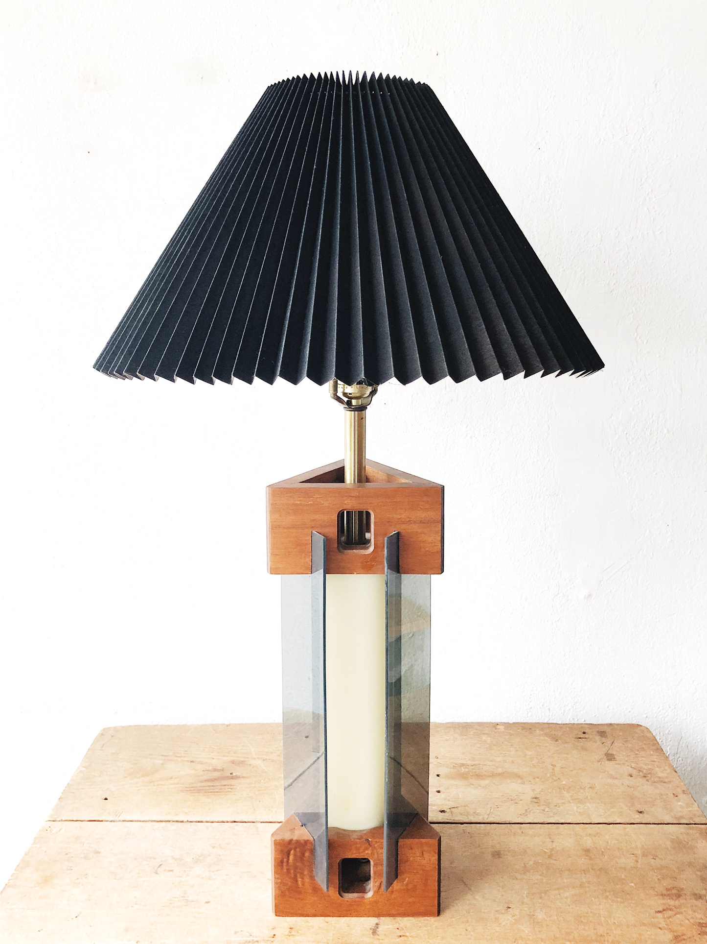 MCM Lucite and Teak Lamp with Nightlight