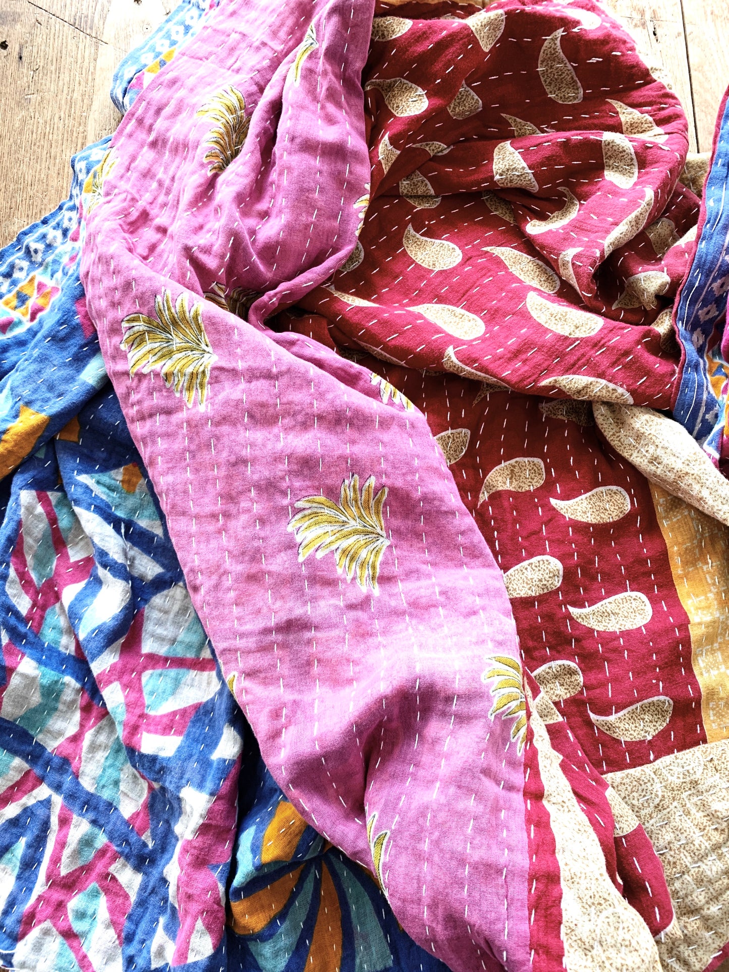 Vintage Reversible Cotton Kantha Quilt