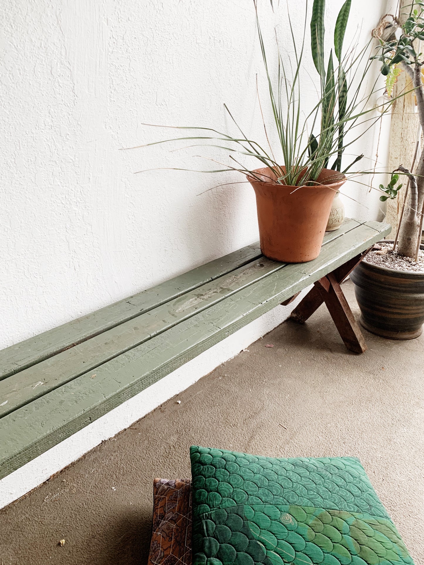 Long Vintage Wood Picnic Bench