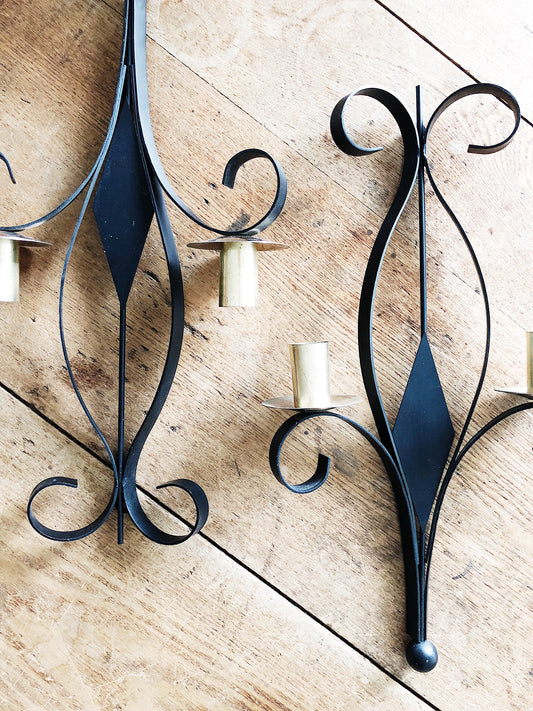 Mid Century Iron Candelabra Pair