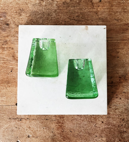 Vintage Green Glass Candle Holders