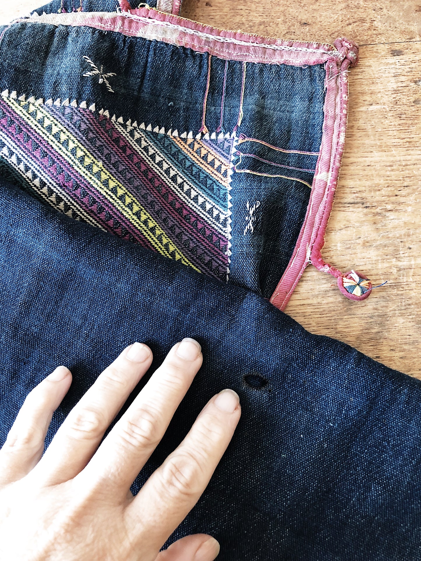 Faded Indigo Embroidered Scarf