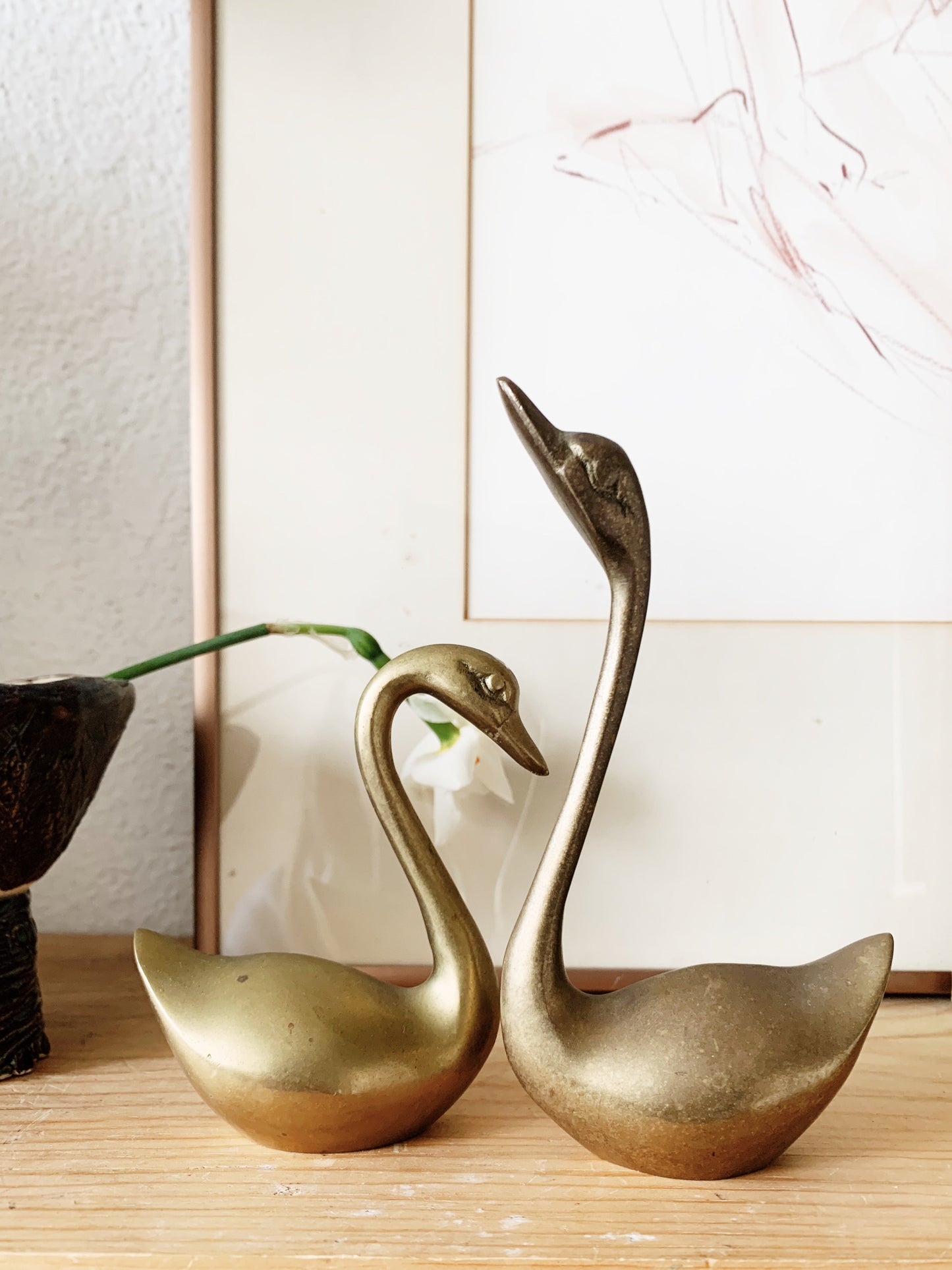 Mid Century Brass Swans