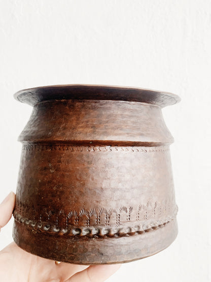Mid Century Stand with Antique Copper Pot