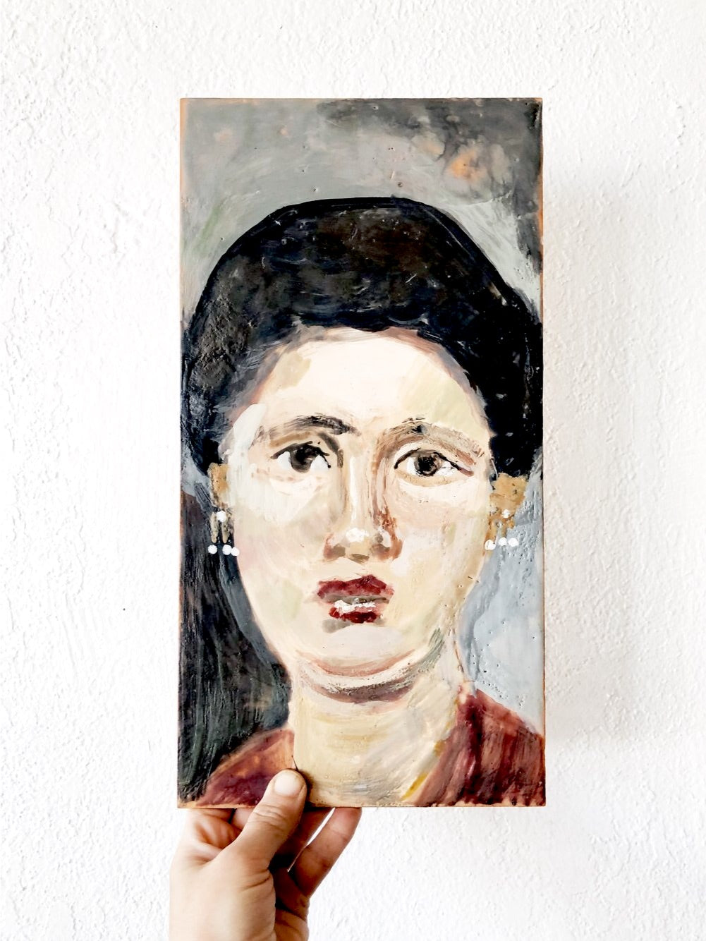 Vintage Original Encaustic Portrait Painting