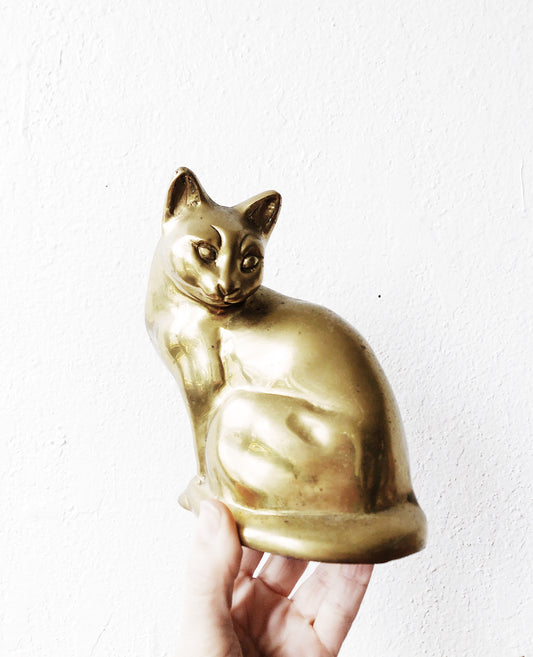 Large Vintage Cast Brass Cat
