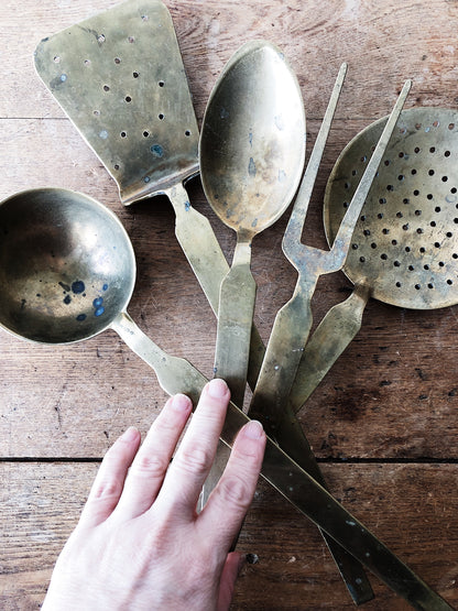 Oversized Vintage Brass Serving Utensil Set