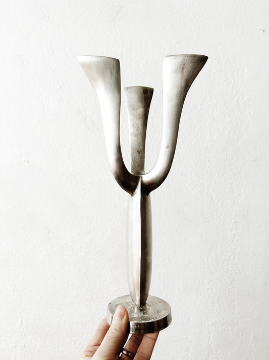 Post Modern Weighty Metal Candelabra