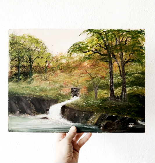 Vintage Waterfall Landscape Painting