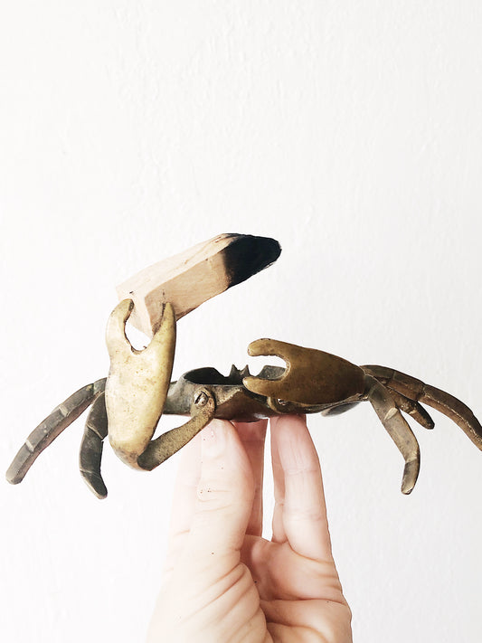Vintage Brass Crab Incense Holder